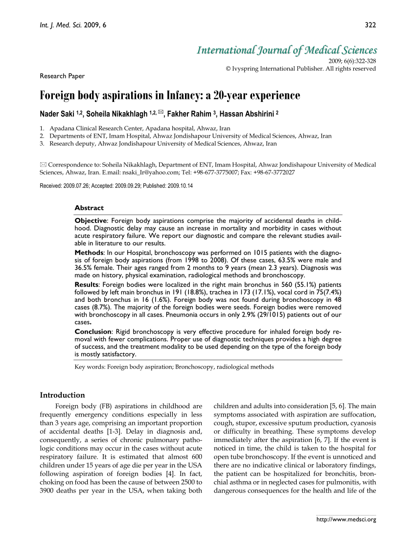 Bilateral Foreign Body Bronchus  Indian Journal of Otolaryngology and Head  & Neck Surgery