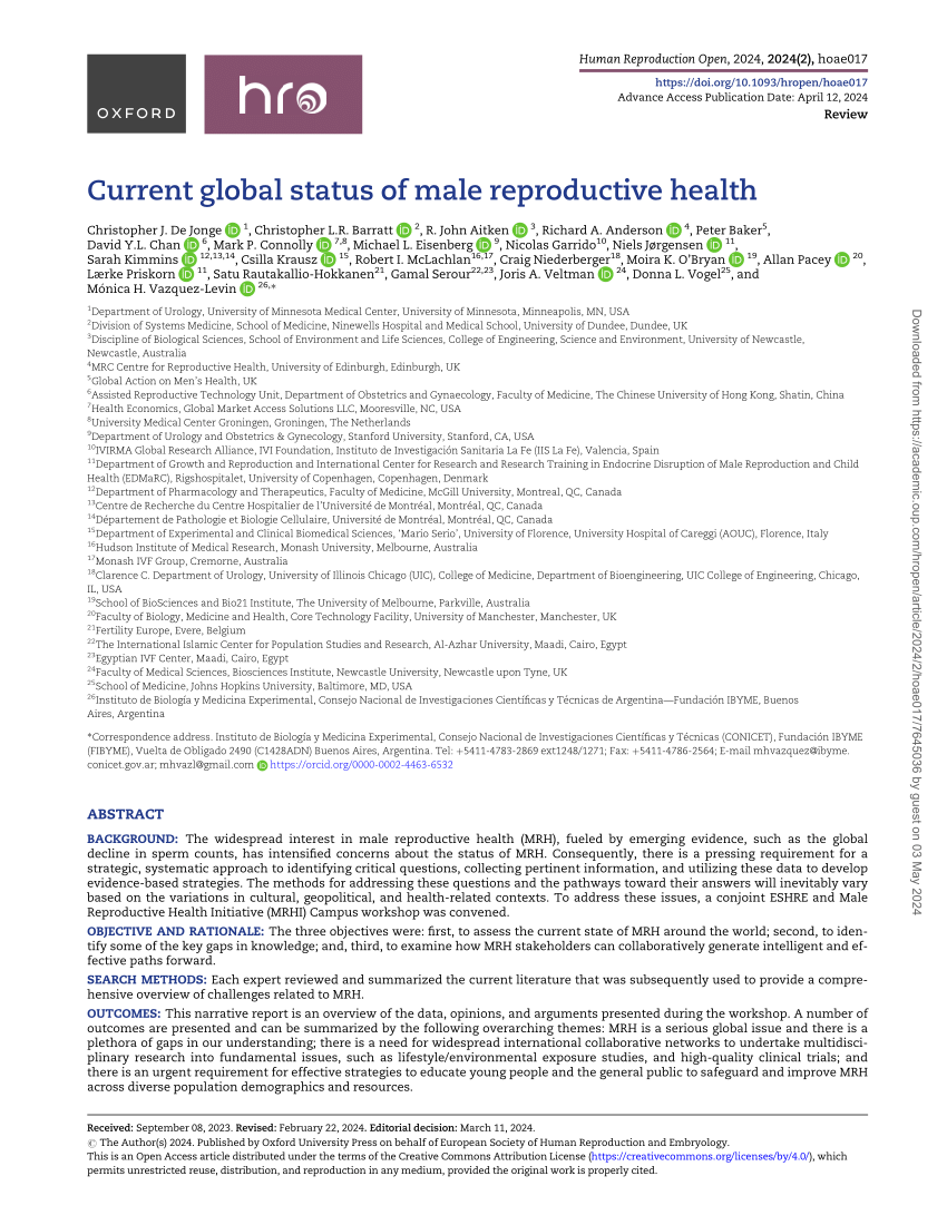 PDF Current global status of male reproductive health