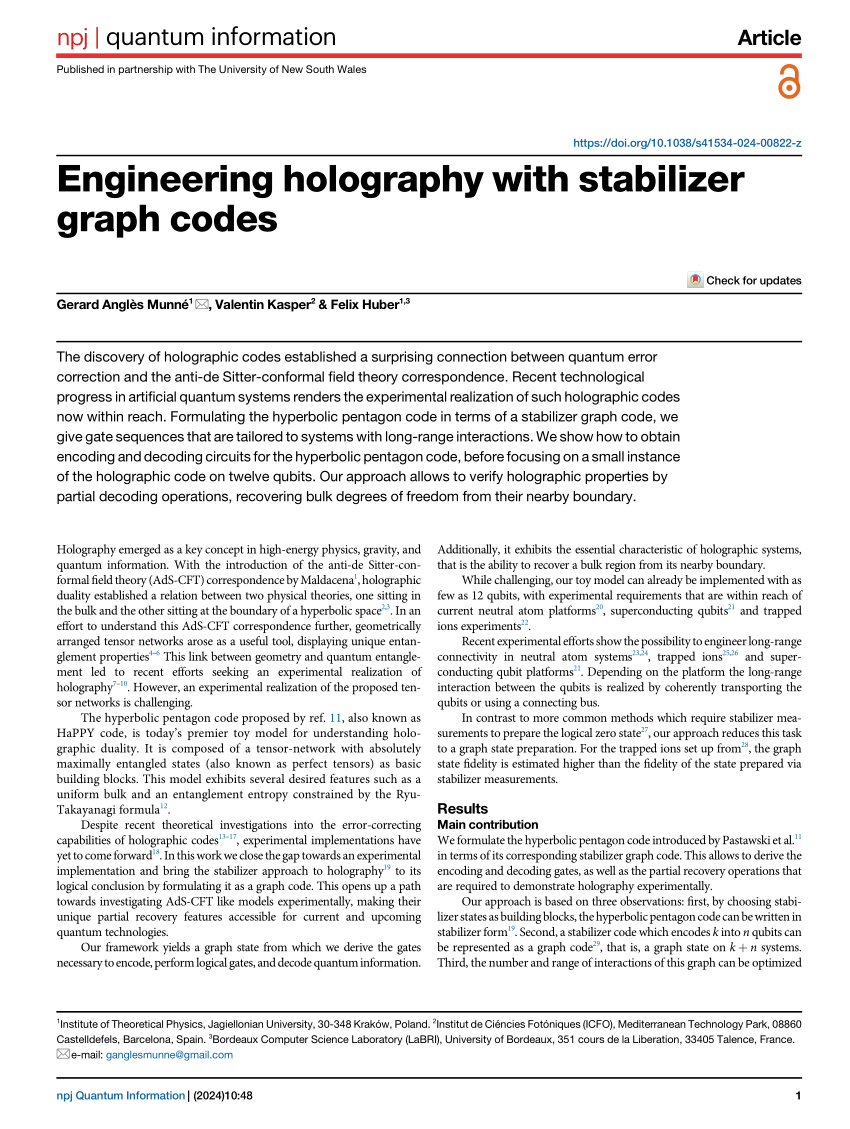 PDF) Engineering holography with stabilizer graph codes
