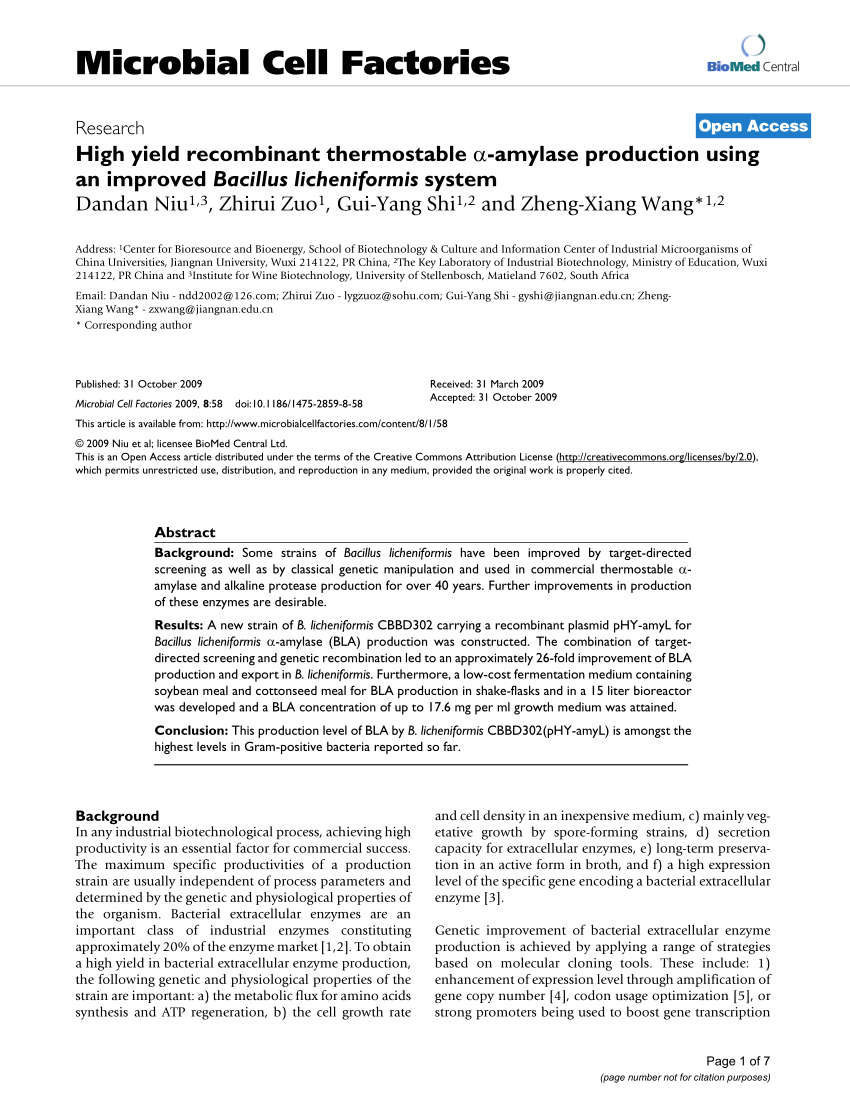 PDF) High yield recombinant thermostable α-amylase production 
