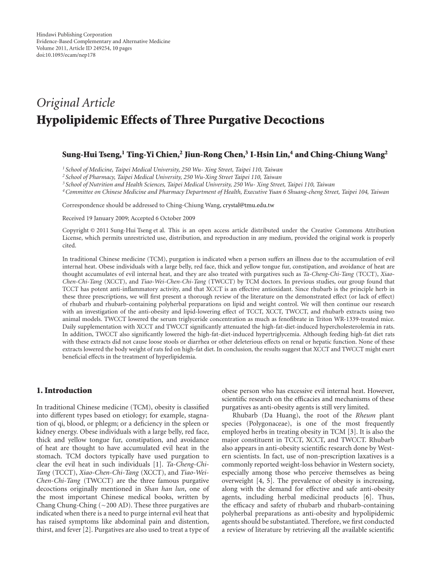 PDF) Hypolipidemic Effects of Three Purgative Decoctions