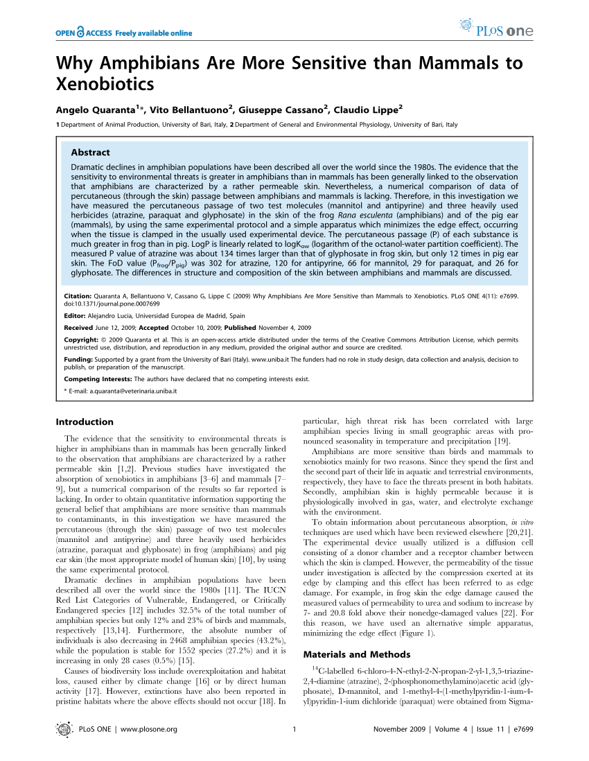 (PDF) Why Amphibians Are More Sensitive than Mammals to Xenobiotics