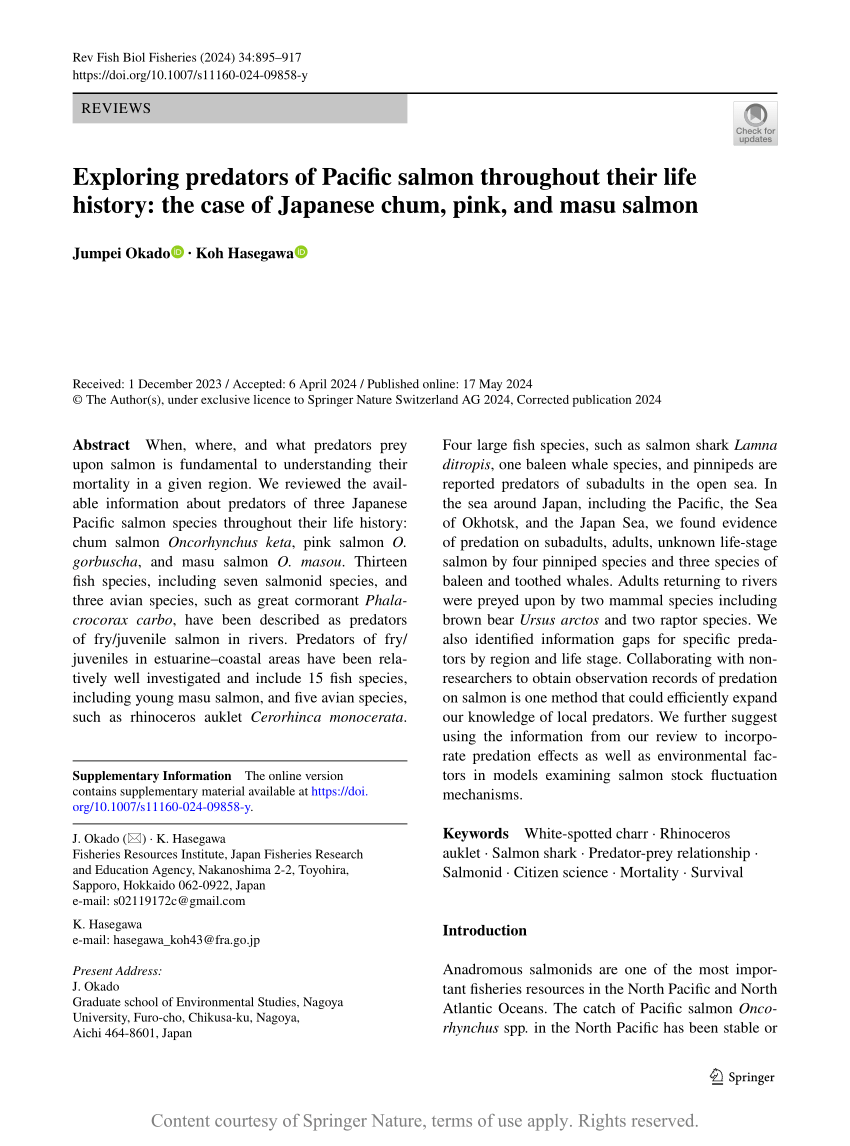 Exploring predators of Pacific salmon throughout their life history