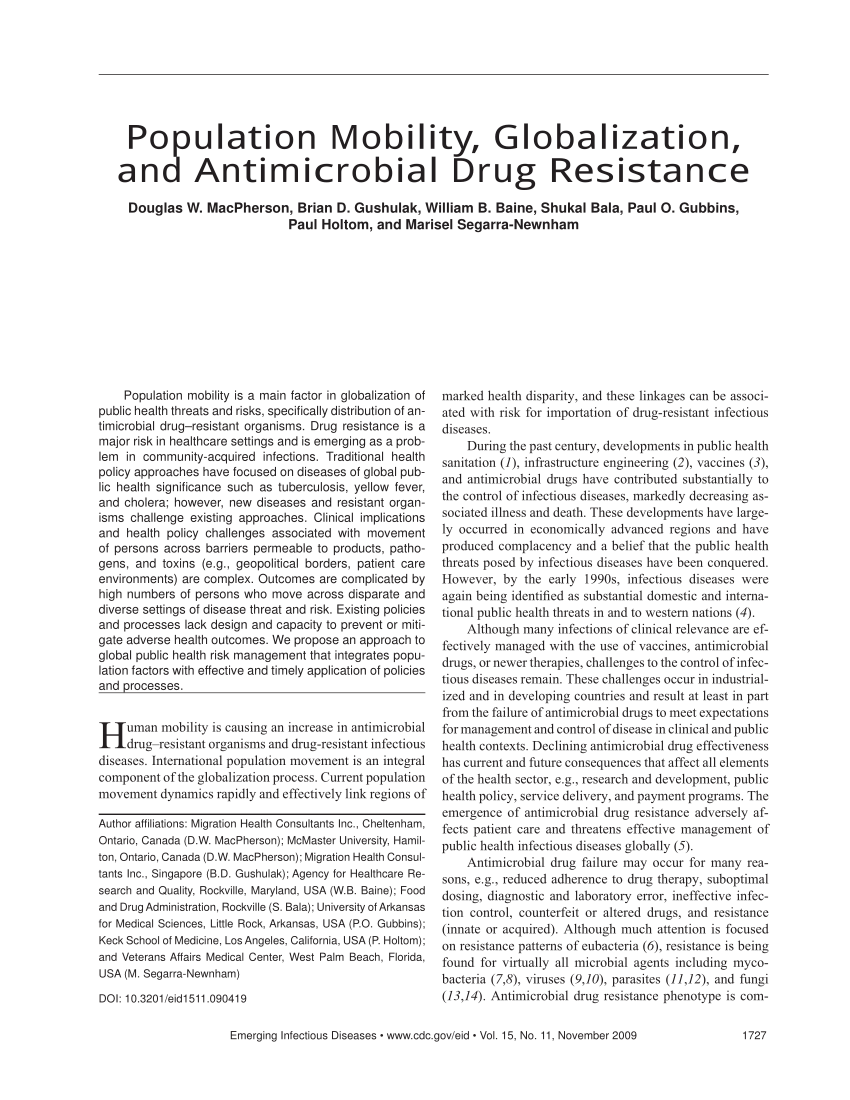 PDF) Population Mobility, Globalization, and Antimicrobial Drug Resistance