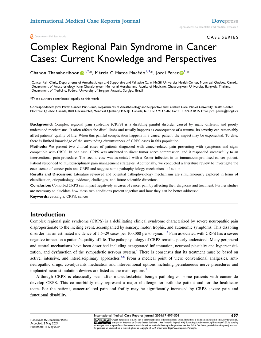PDF) Complex Regional Pain Syndrome in Cancer Cases: Current 