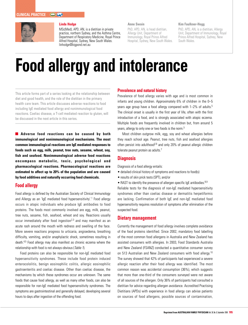Pdf Food Allergy And Intolerance