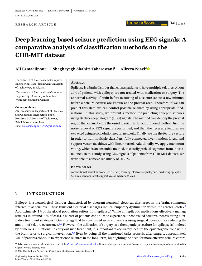 Pdf Deep Learning‐based Seizure Prediction Using Eeg Signals A Comparative Analysis Of 0480