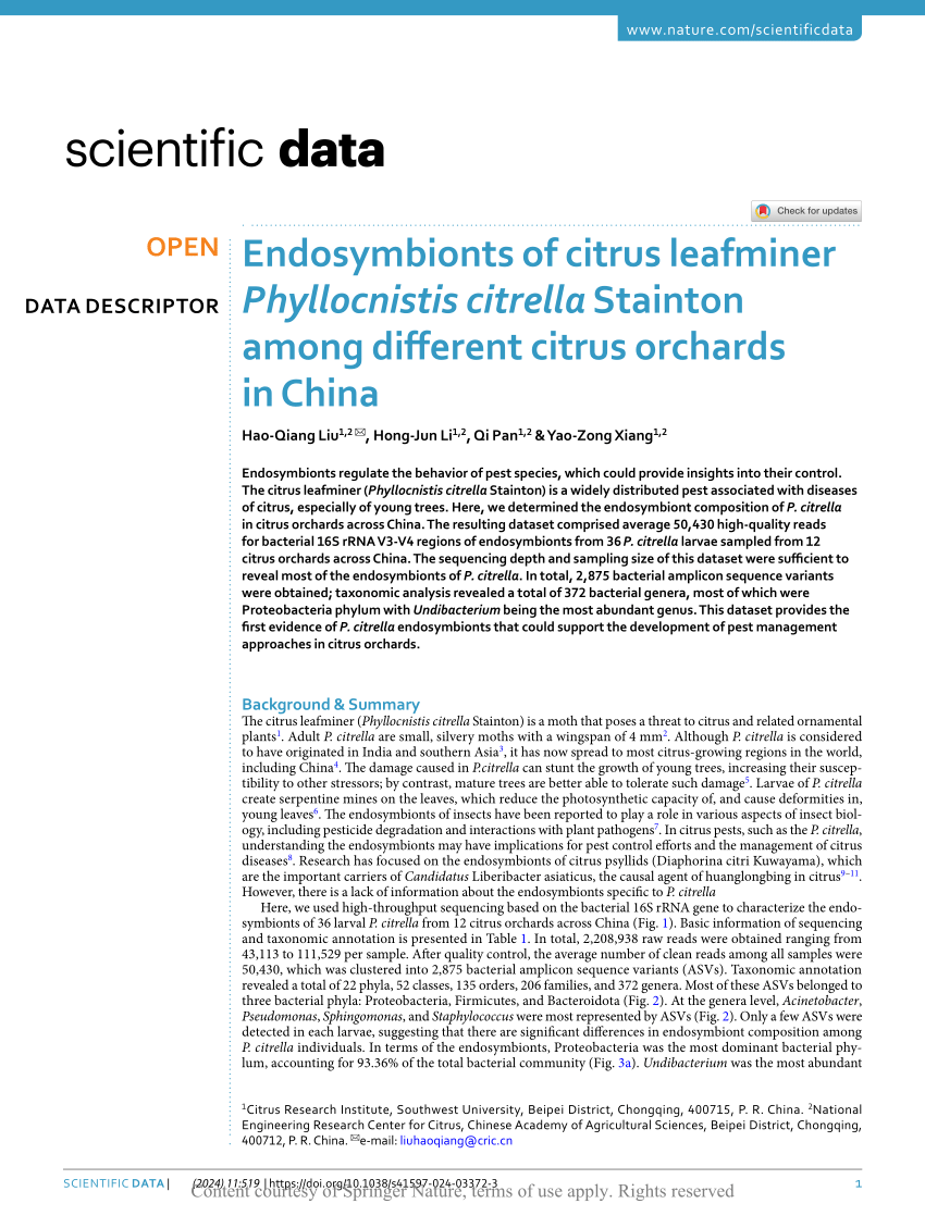 PDF) Endosymbionts of citrus leafminer Phyllocnistis citrella 
