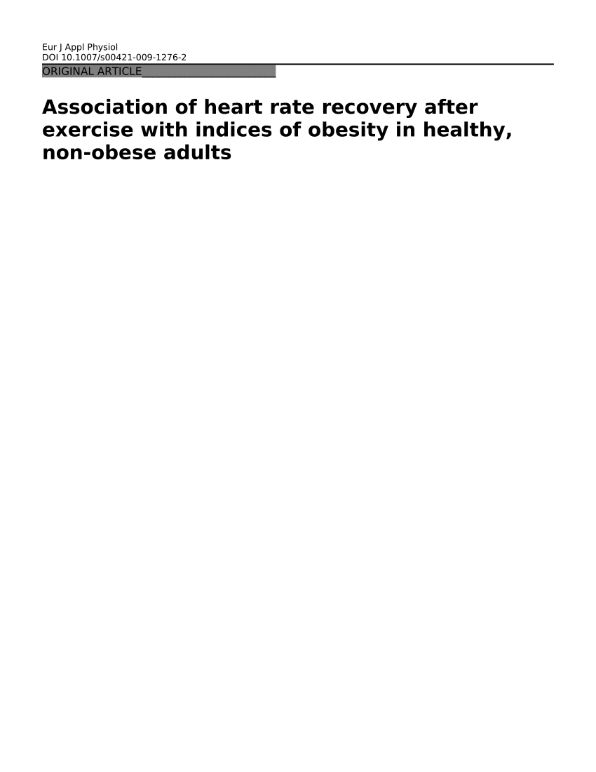 Pdf Association Of Heart Rate Recovery After Exercise With