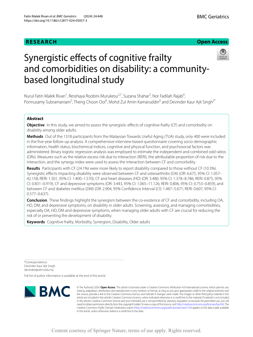 PDF) Synergistic effects of cognitive frailty and comorbidities on 