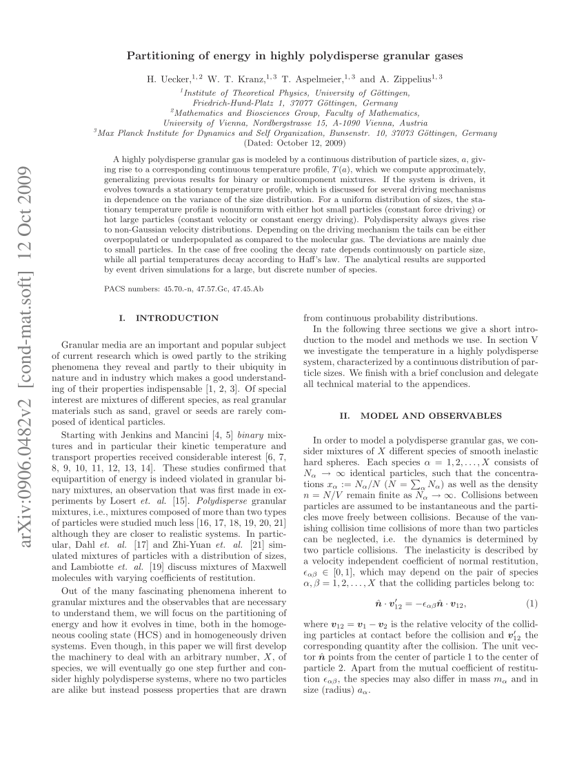 Pdf Partitioning Of Energy In Highly Polydisperse Granular Gases