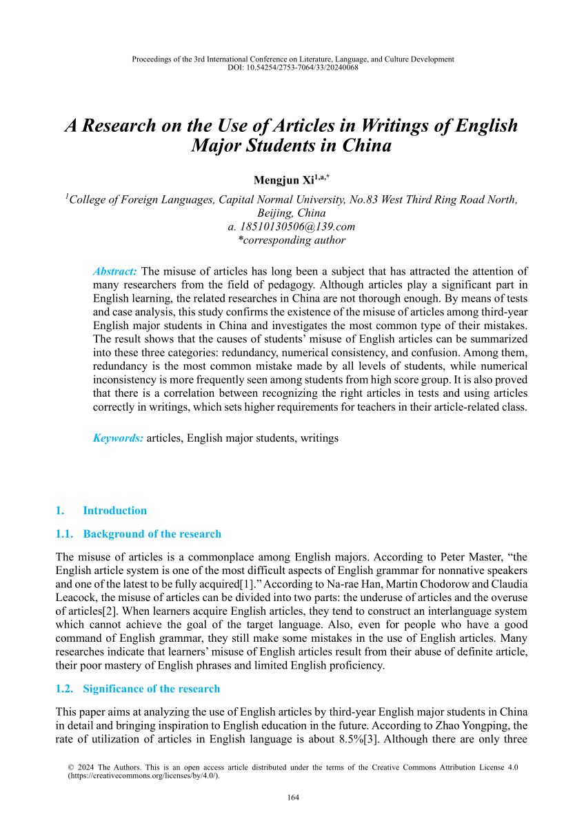 PDF) A Research on the Use of Articles in Writings of English 