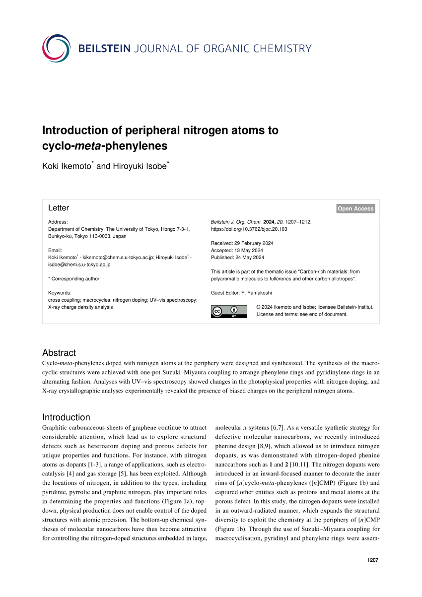 (PDF) Introduction of peripheral nitrogen atoms to cyclo- meta -phenylenes