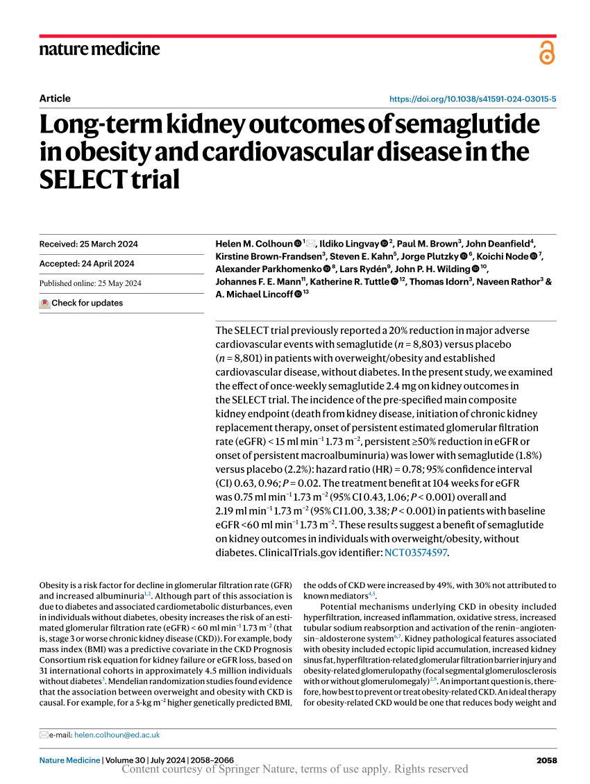 PDF Long term kidney outcomes of semaglutide in obesity and  