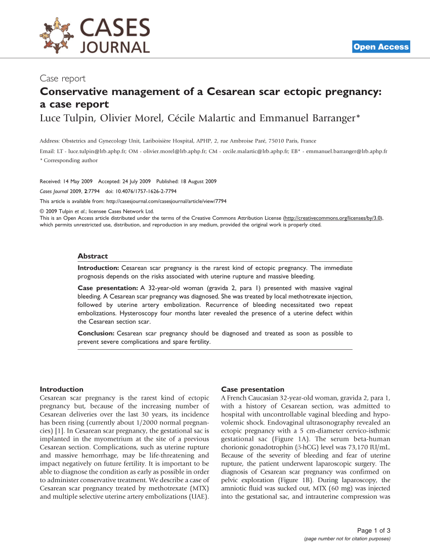 Pdf Conservative Management Of A Cesarean Scar Ectopic Pregnancy A Case Report 