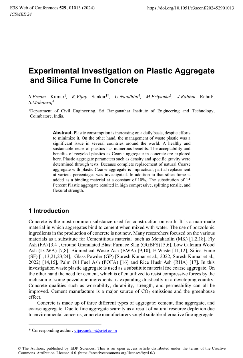 (PDF) Experimental Investigation on Plastic Aggregate and Silica Fume ...