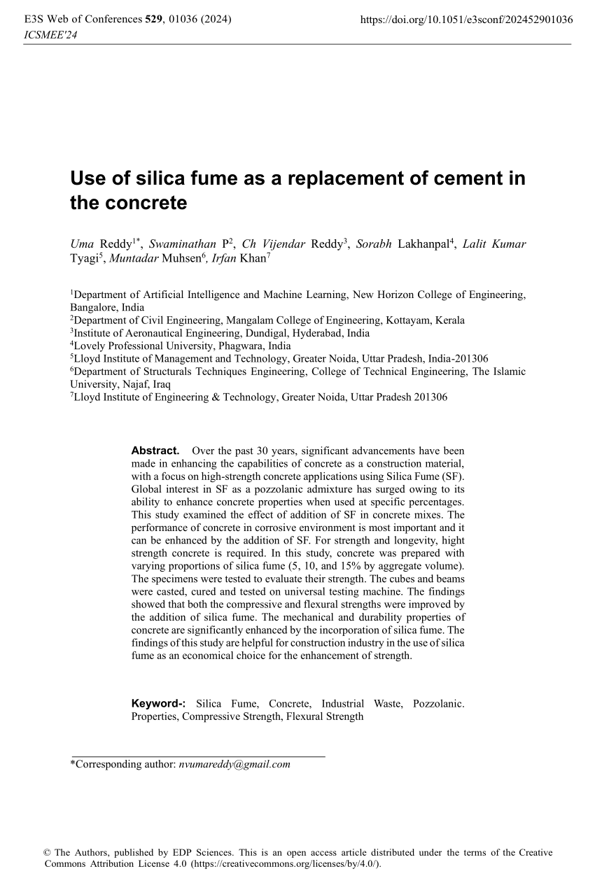 (PDF) Use of silica fume as a replacement of cement in the concrete