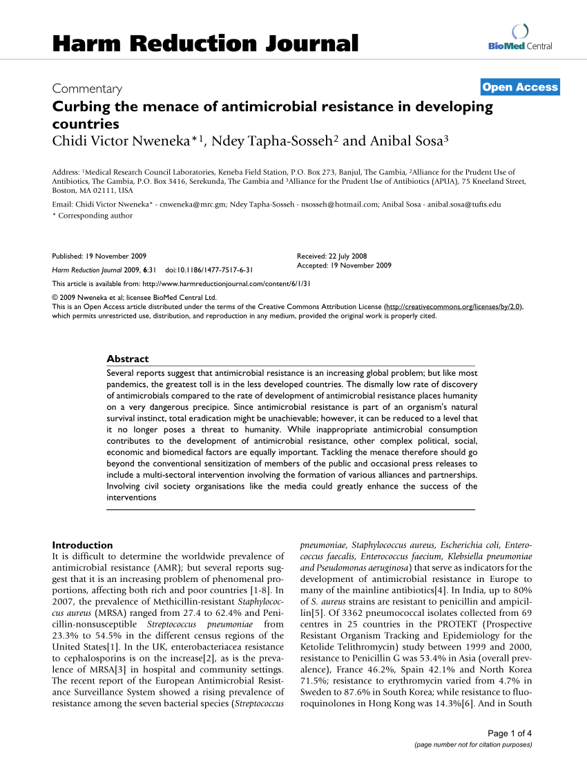 Pdf Curbing The Menace Of Antimicrobial Resistance In Developing Countries