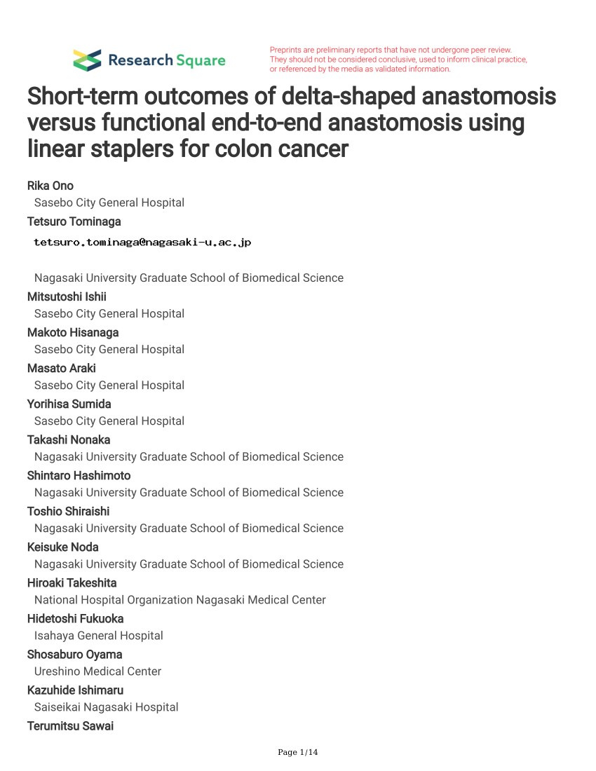 (PDF) Short-term outcomes of delta-shaped anastomosis versus functional ...