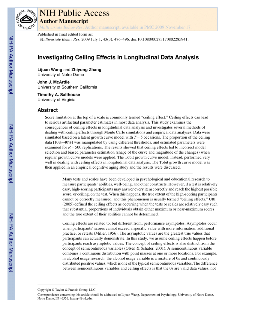 Pdf Investigating Ceiling Effects In Longitudinal Data Analysis