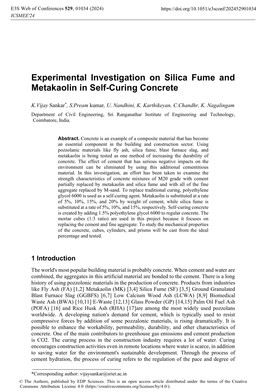 (PDF) Experimental Investigation on Silica Fume and Metakaolin in Self ...