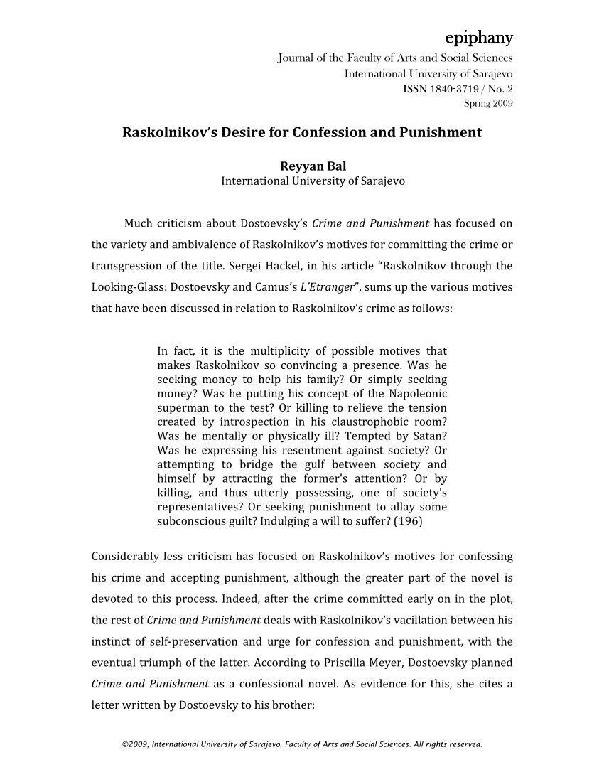 PDF) Raskolnikov's Desire for Confession and Punishment