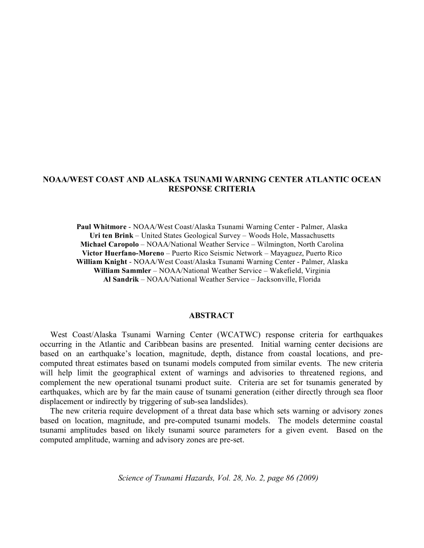 Pdf Noaa West Coast And Alaska Tsunami Warning Center Atlantic