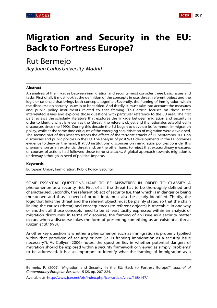 PDF) Migration and Security in the EU: Back to Fortress Europe?