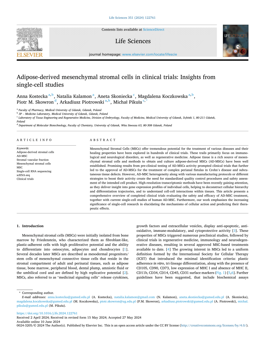 PDF Adipose derived mesenchymal stromal cells in clinical trials  