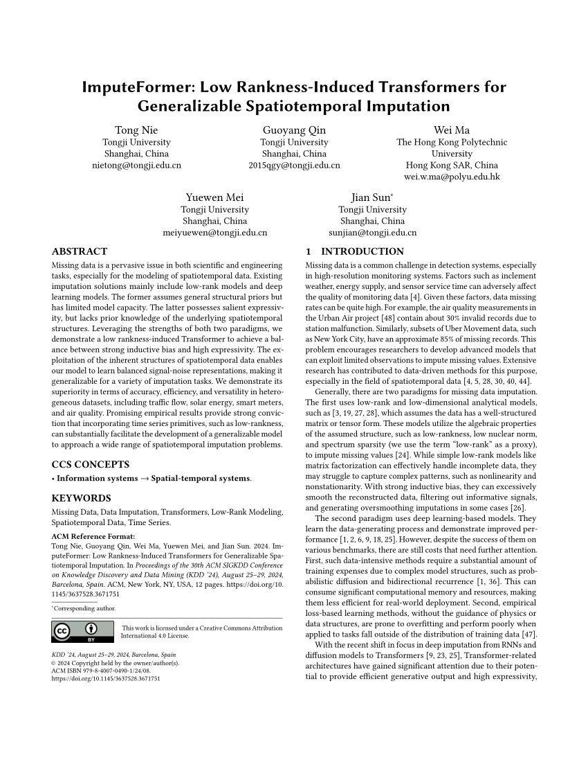 (PDF) [KDD 2024] ImputeFormer Low RanknessInduced Transformers for