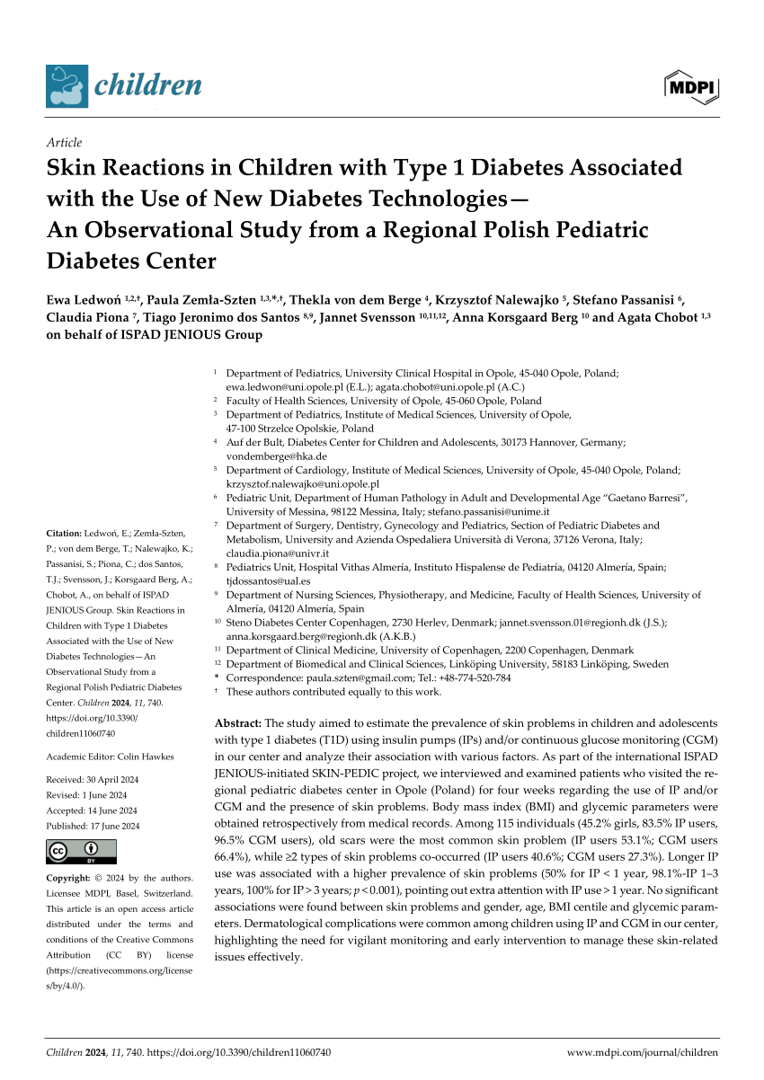 PDF Skin Reactions in Children with Type 1 Diabetes Associated  