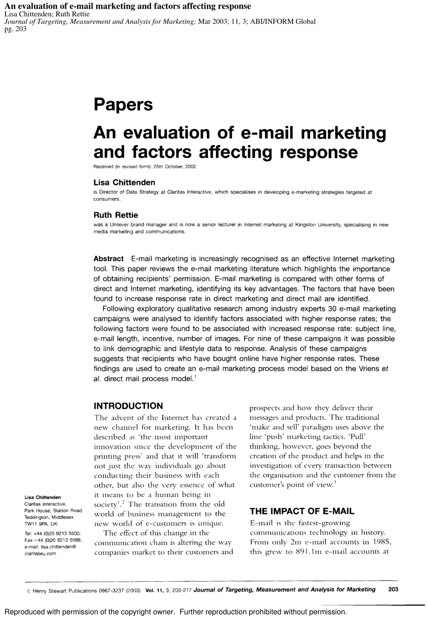 pdf an evaluation of e mail marketing and factors affecting response
