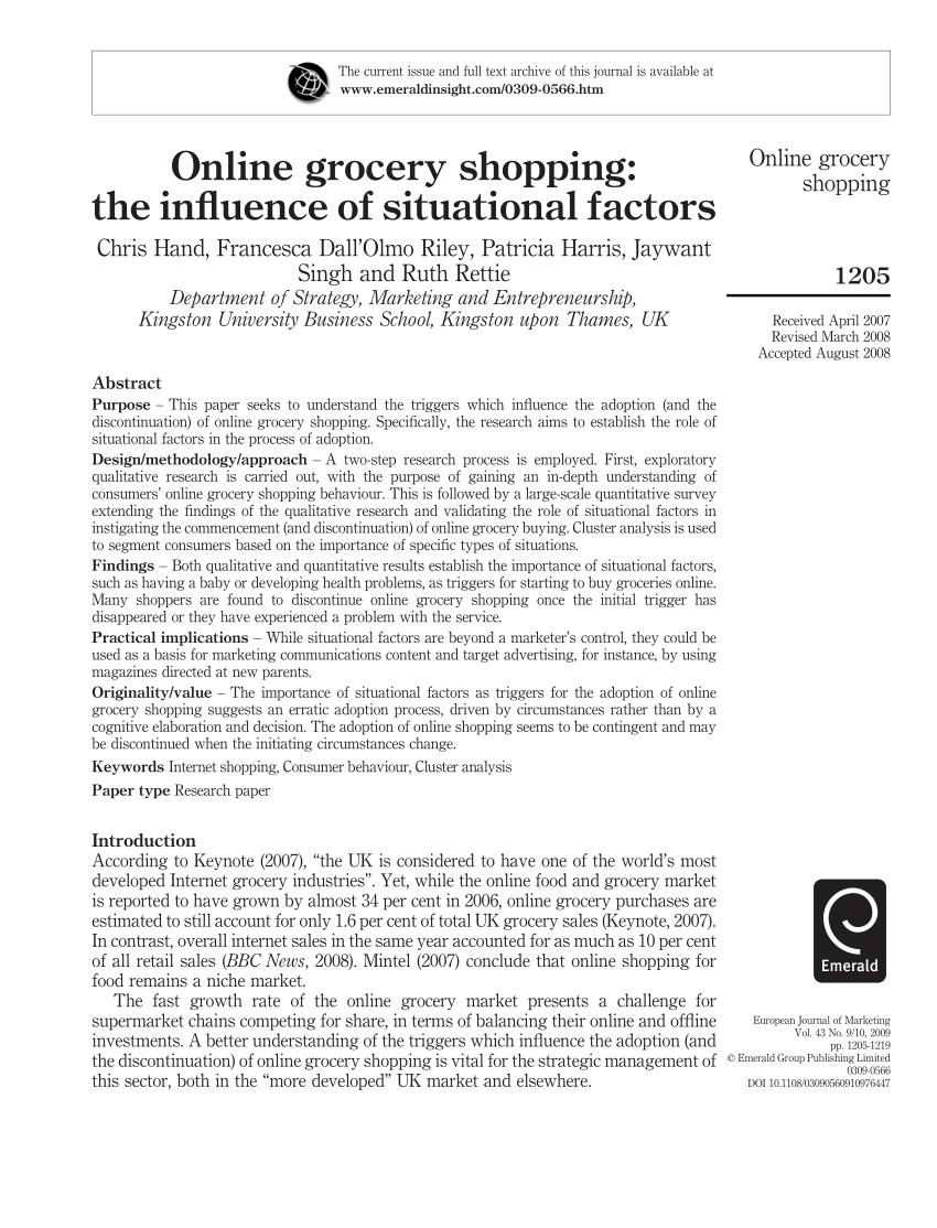 PDF Online grocery shopping The influence of situational factors