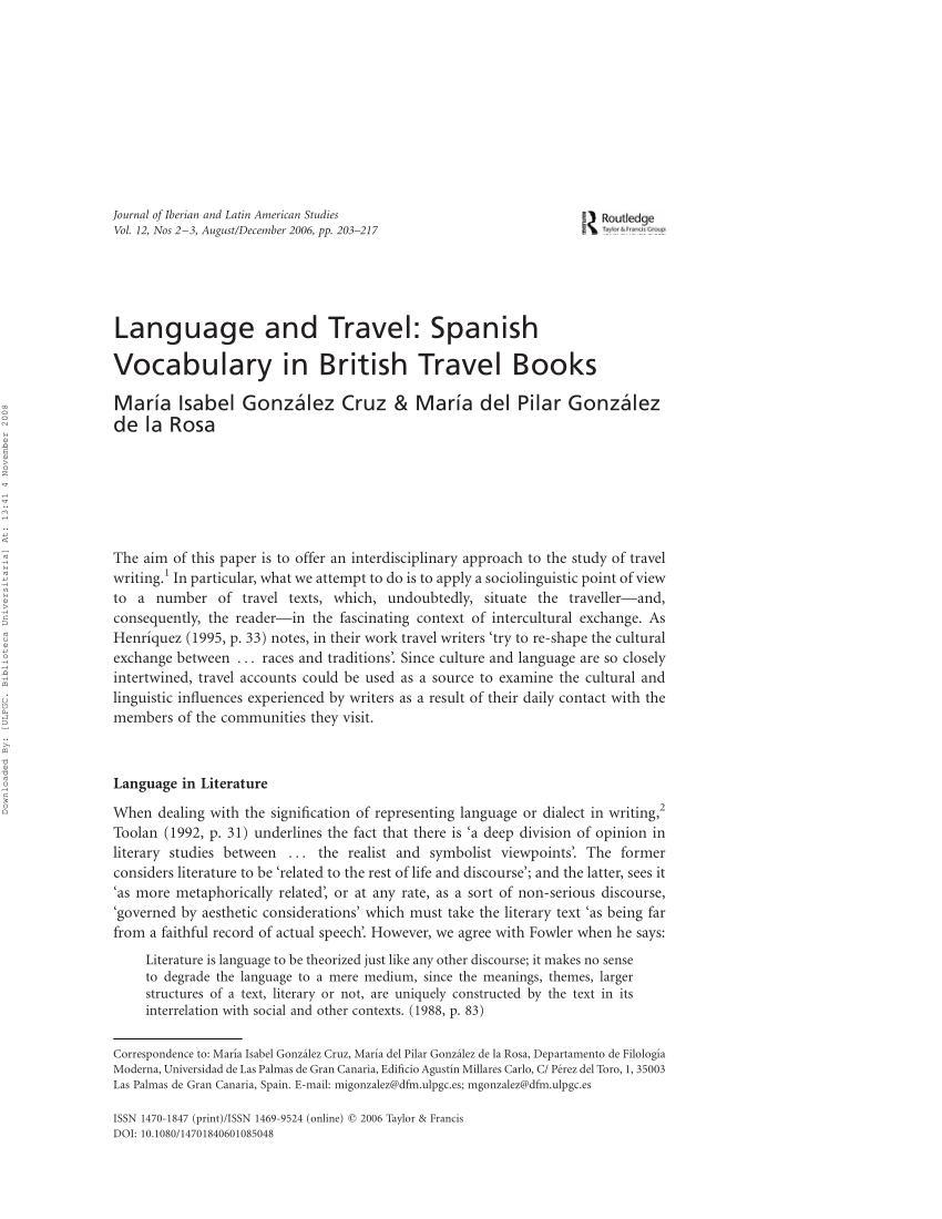 Pdf Language And Travel Spanish Vocabulary In British Travel Books