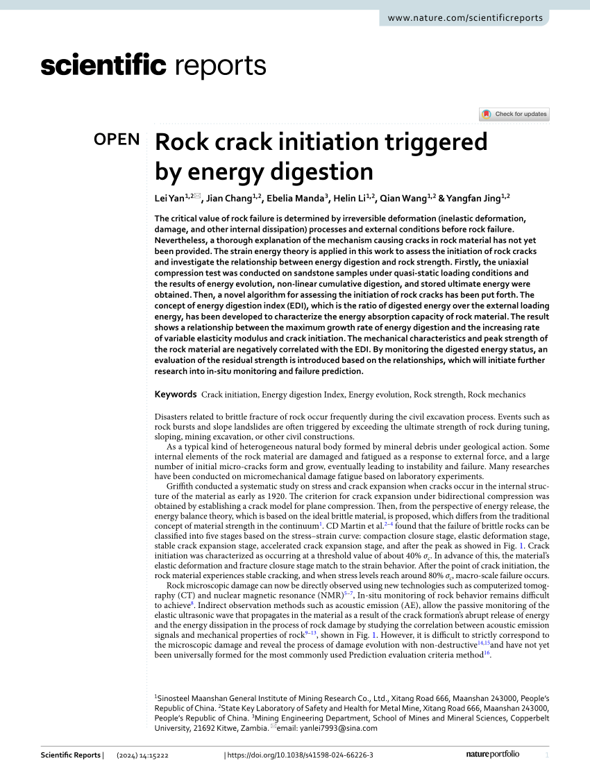 PDF) Rock crack initiation triggered by energy digestion