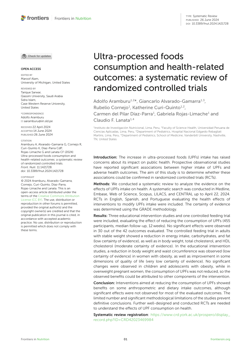 Pdf Ultra Processed Foods Consumption And Health Related Outcomes A Systematic Review Of