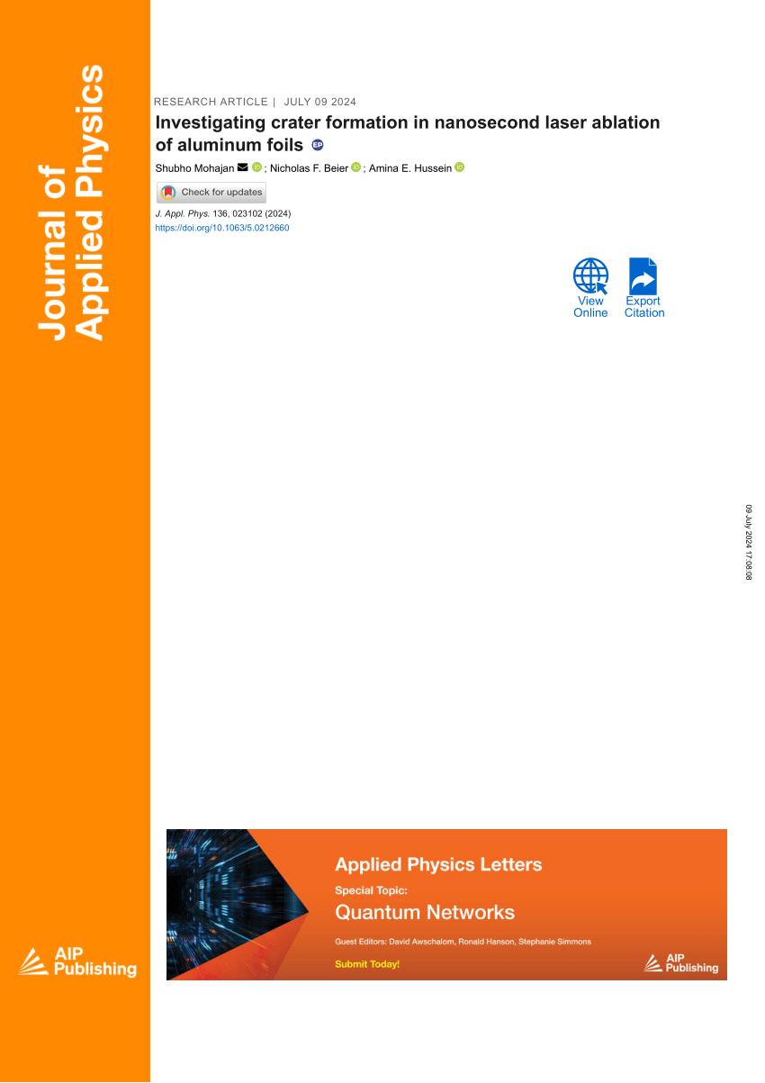 PDF) Investigating crater formation in nanosecond laser ablation of  aluminum foils