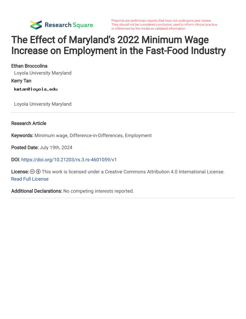 (PDF) The Effect of Maryland's 2022 Minimum Wage Increase on Employment