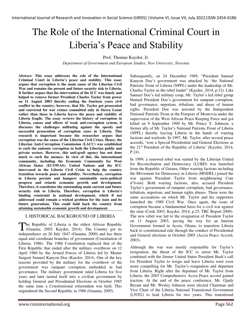 (PDF) The Role of the International Criminal Court in Liberia’s Peace ...