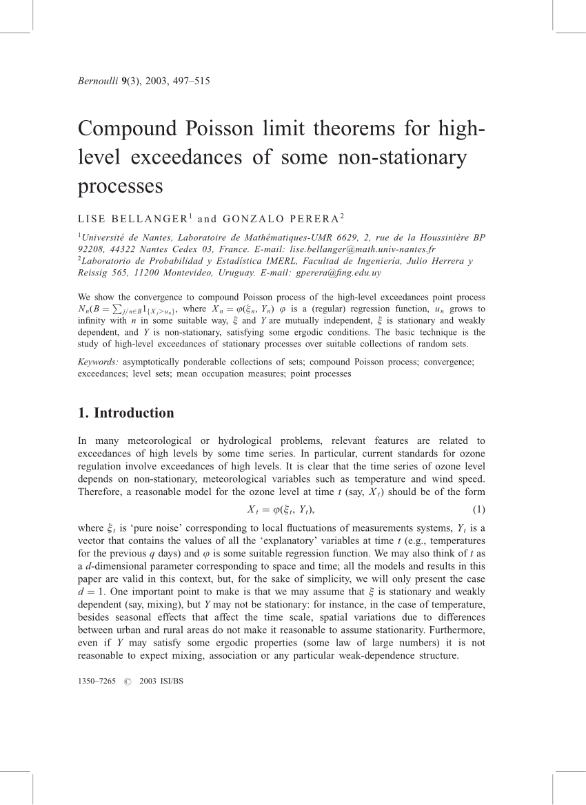 Pdf Compound Poisson Limit Theorems For High Level Exceedances Of Some Non Stationary Processes