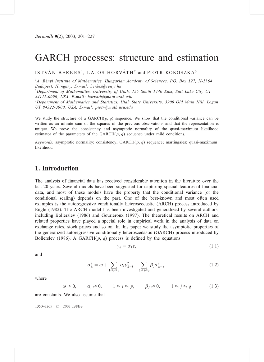 Pdf Garch Processes Structure And Estimation