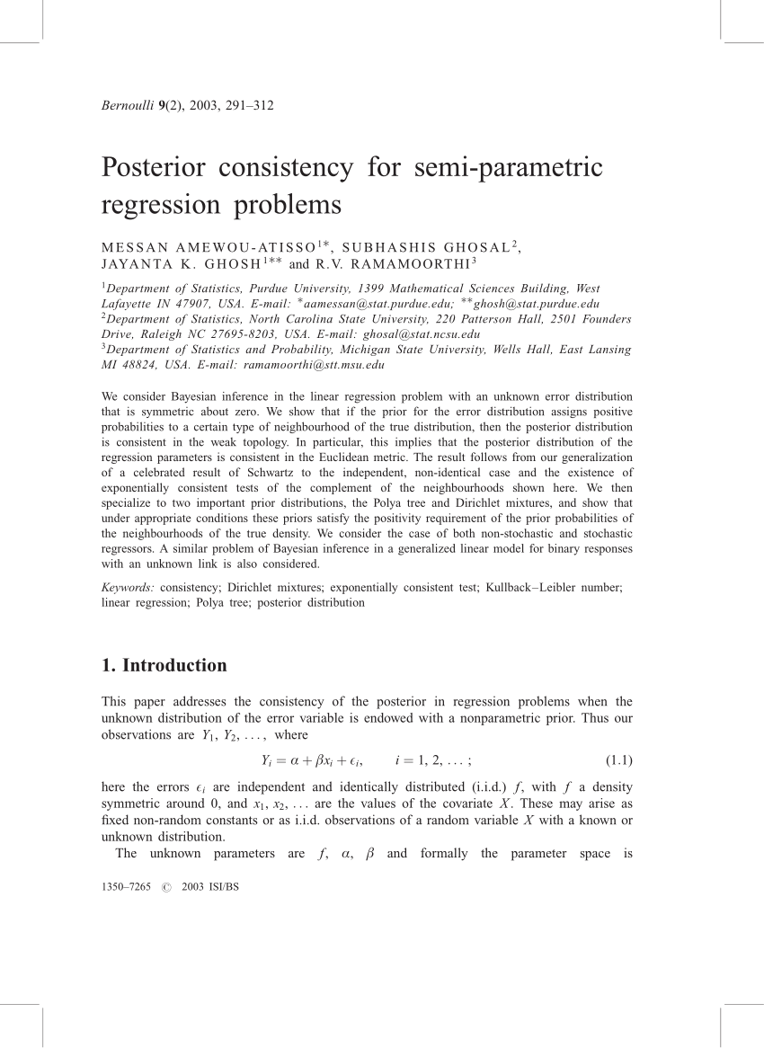 Pdf Posterior Consistency For Semi Parametric Regression Problems