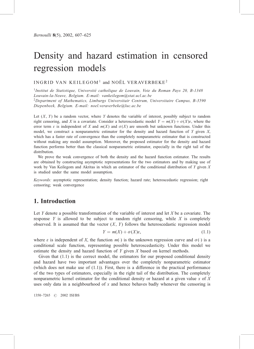 Pdf Density And Hazard Estimation In Censored Regression Models