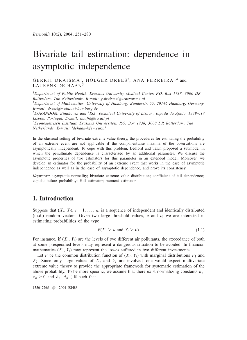 Pdf Bivariate Tail Estimation Dependence In Asymptotic Independence