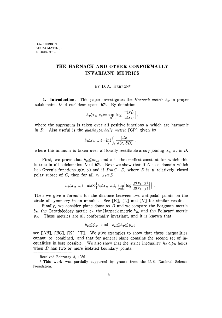 Pdf The Harnack And Other Conformally Invariant Metrics