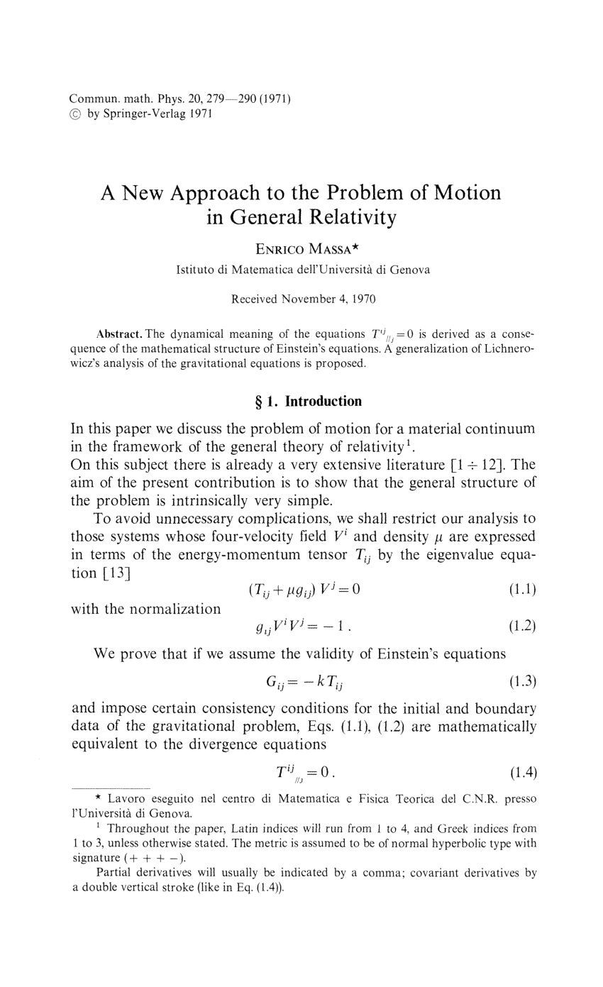 Pdf A New Approach To The Problem Of Motion In General Relativity