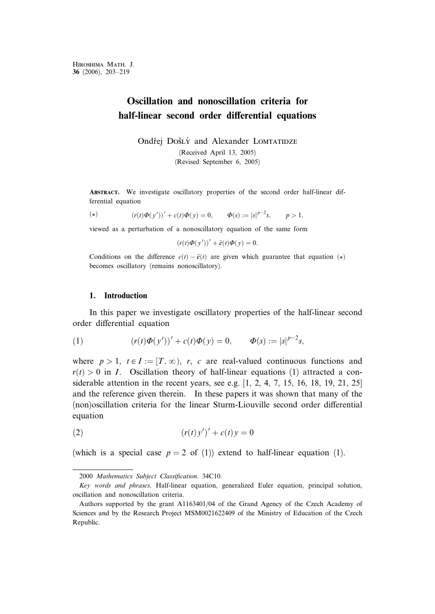 Pdf Oscillation And Nonoscillation Criteria For Half Linear Second Order Differential Equations