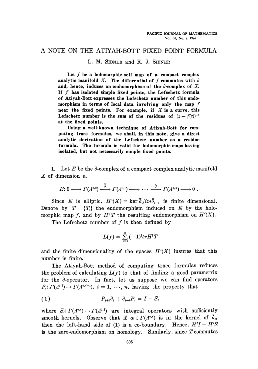 Pdf A Note On The Atiyah Bott Fixed Point Formula