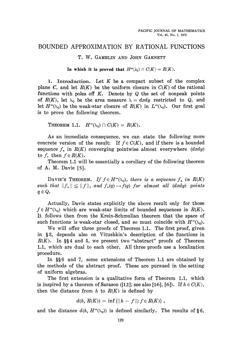 Pdf Bounded Approximation By Rational Functions