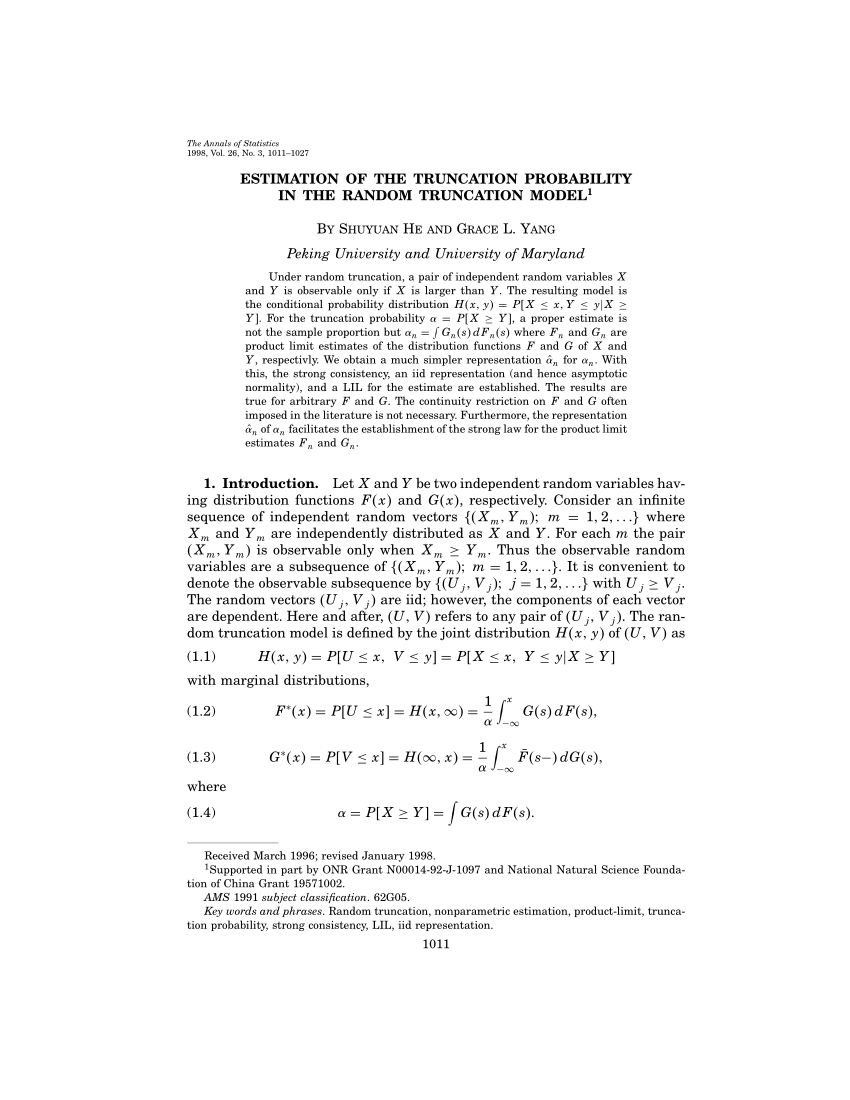 Pdf Estimation Of The Truncation Probability In The Random Truncation Model